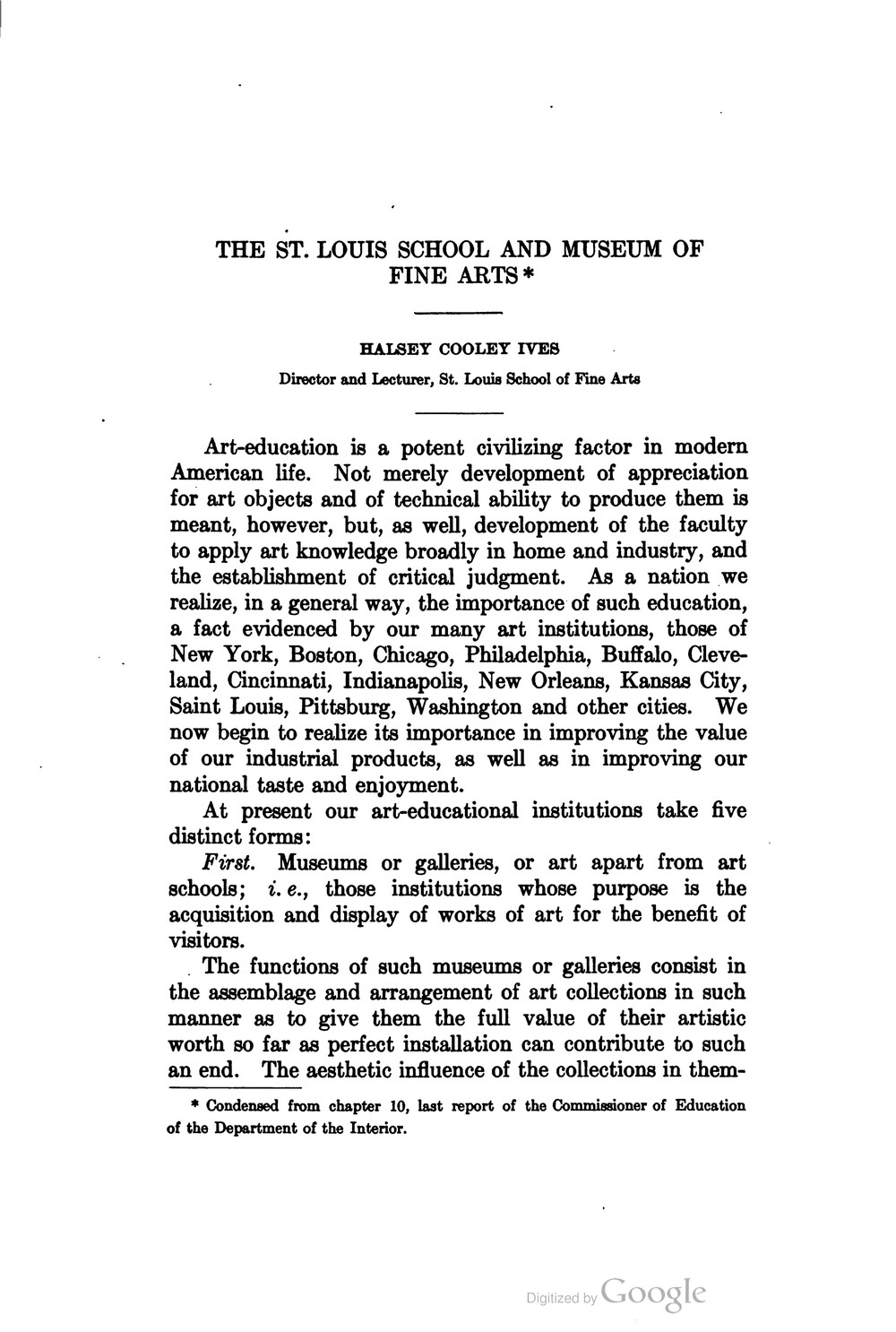 The first page of "The St. Louis School and Museum of Fine Arts"